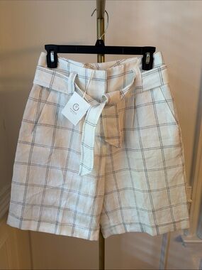 Peserico Windowpane Belted High-Waist Shorts